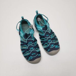 Keen Moxie Sandals Blue Kids Size 2 Shoes Waterproof Slip-On Bungee Tie 1016351